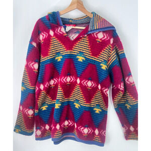 Vintage Ivy Wear Made in USA Multicolor Fleece Pullover Hoodie Women's Medium